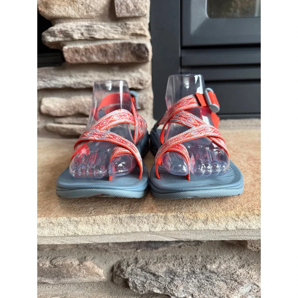 Chaco Z Cloud Sandals Womens 7 Orange Gray Strap Hiking Shoes Outdoor Granola - Picture 9 of 10